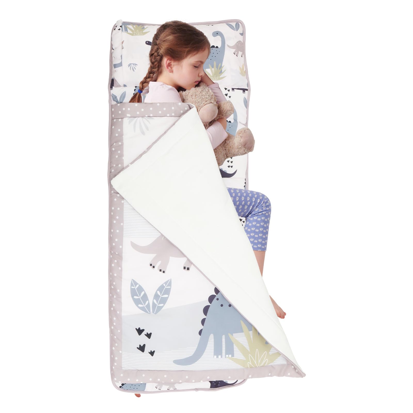 Dinosaur Kids Sleeping Bag with Pillow Mat and Blanket 115 * 47 cm for Toddlers Girls Boys Students All In One Sleepover Comfortable Nap Mat for Travel Nursery Daycare Camping Essentials
