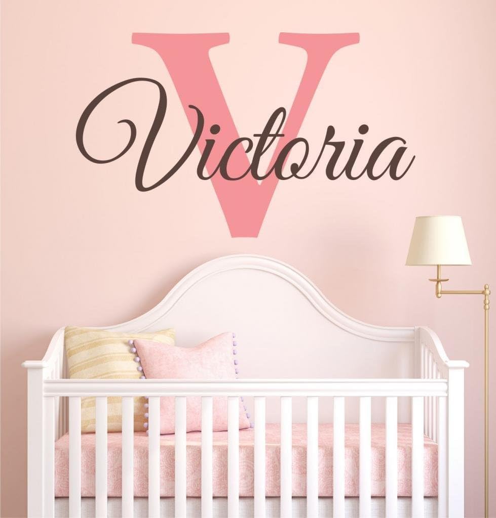 Baby Girl Initial Personalized Custom Name Vinyl Wall Decal 36" W by 20" H, Girl Name Wall Decals, Wall Decal, Name Wall Decal, Nursery Name Decal, Girls Names, Plus Free White Hello Door Decal