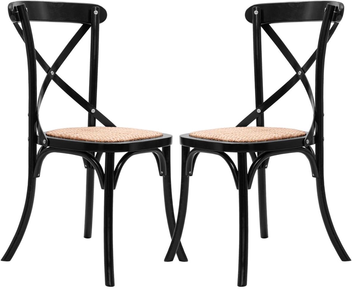 Set of 2 Cross Back Dining Side Chair Solid Wood Rattan Seat Modern Farmhouse