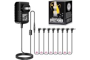 Pigtone Guitar Pedal Power Supply Adapter 9V DC 1A(1000mA Tip Negative 8 Way Daisy Chain Cables for Guitar Effect Pedal