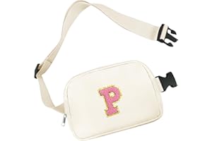 Aganmi Chenille Letter Crossbody Bags for Women Trendy, Waterproof Fanny Packs for Women Cross Body, Initial Letter Belt Bag with Multiple Inner Pockets and Adjustable Strap,P