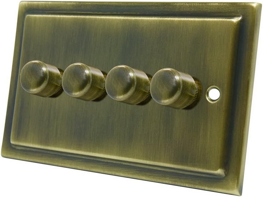 AET VAB4GDIMLED Victorian Antique Brass 250W-10 Amp Quad 4-Gang 2 Way 250W LED Light Dimmer Switch, 240 V