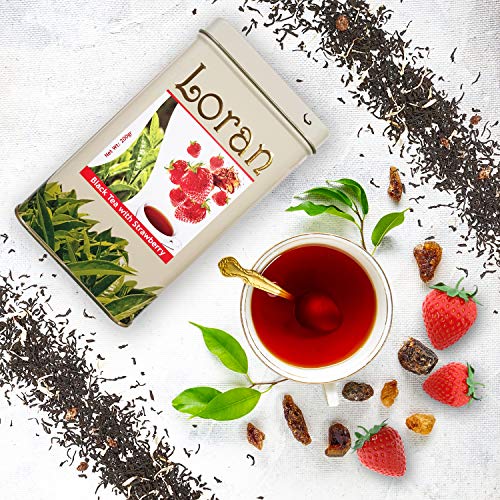 LORAN - Schwarzer Tee mit Erdbeere, Premium Qualität, Ceylon Tee aus Sri Lanka, lose in Dose 200g, Erdbeerstückchen… – Bild 6