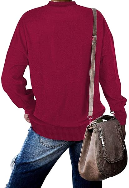 HOUNT WOMENS CASUAL FALL LONG SLEEVE TOPS LOOSE FIT PULLOVER TUNIC TOPS SWEATSHIRTS (SMALL, ROSE RED)