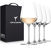 LUNA & MANTHA White Wine Glasses Set of 4, Crystal Wine Glasses with Stem, Hand Blown 14oz, Perfect for Red，White Gift Packaging for Daily Use, Father's Day, Wedding Anniversary or Birthday