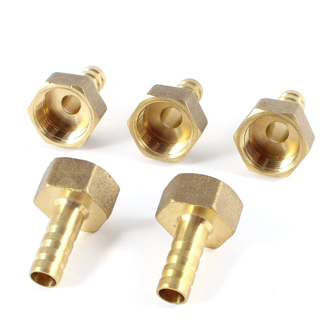 sourcing map 5 Pcs 3/8PT Female Thread to 8mm Air Hose Barb Brass Straight Coupler Fitting