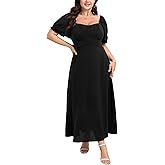 SCOMCHIC Women's Plus Size Wedding Guest Dress Semi Formal Short Sleeve Square Neck A-line Long Cocktail Maxi Dresses