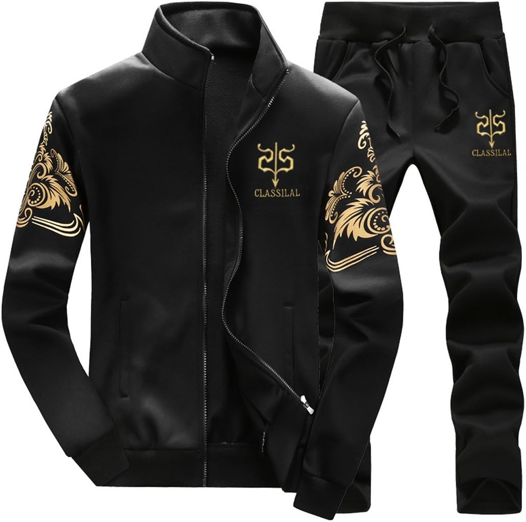 Mens Causal Tracksuits Set Long Sleeve 2 Pieces Sportwear Suits