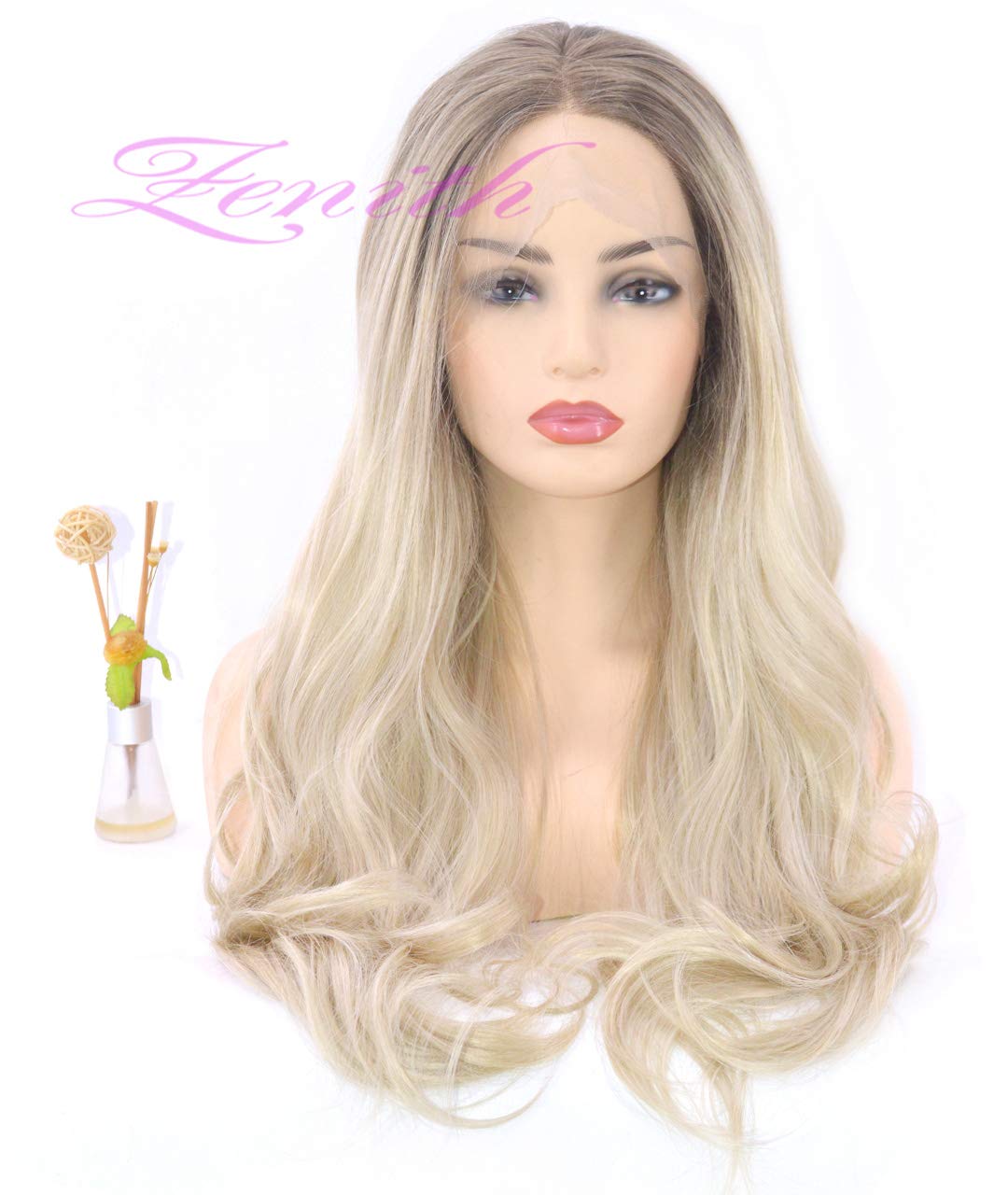Ealga Ombre Platinum Blonde Lace Front Wigs With Brown Roots