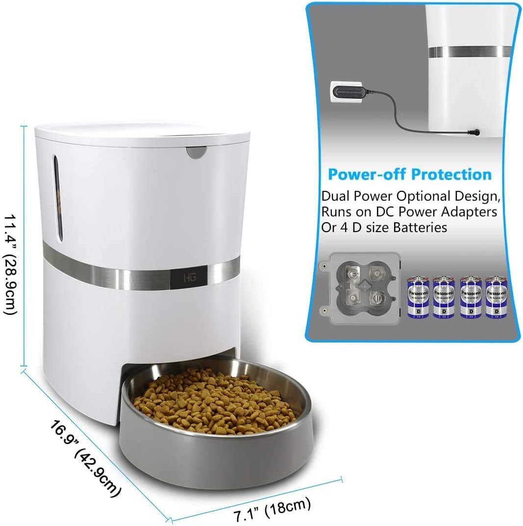 Pet Supplies : HoneyGuaridan Automatic Pet Feeder, Dogs, Cats, Rabbit & Small Animals Food Dispenser with Stainless Steel Pet Food Bowl, Portion Control and Voice Recording - Batteries and Power Adapter Support : 