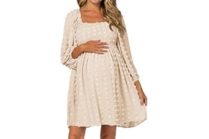 Ofenbuy Women's Long Sleeve Maternity Dress Square Neck Swiss Dot Casual Loose Short Dresses