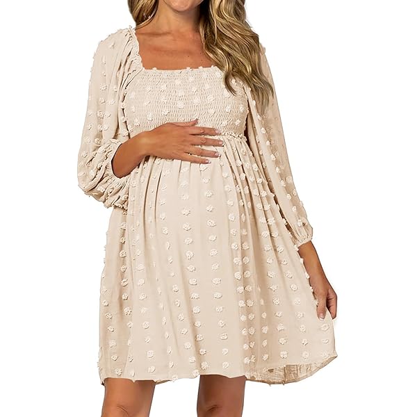 PinkBlush Beige Crochet Lace Button Front Maternity Dress at Amazon Women's  Clothing store