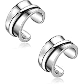 CHIC & ARTSY Sterling Silver Ear Cuff Earrings - Hypoallergenic, Simple Line, Adjustable No Piercing Clip Ons for Women