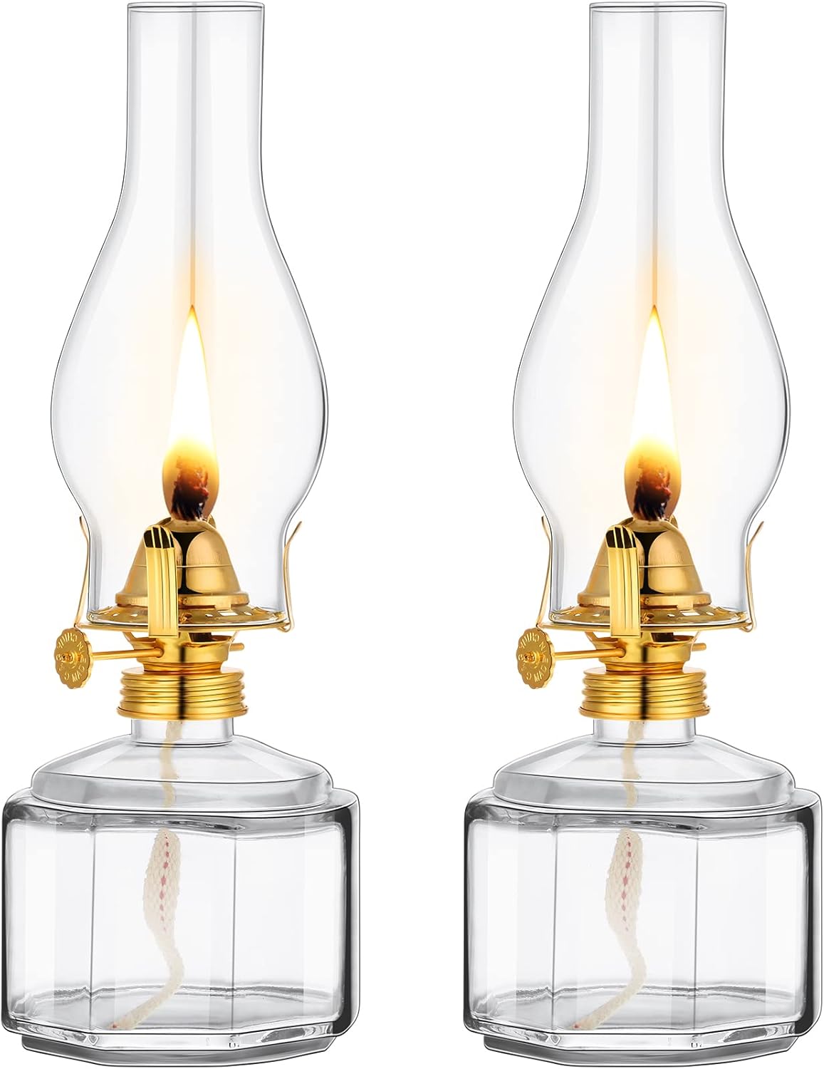 Oil Lamps & Accessories - 2 Pieces Chamber Oil Lamp Classic Kerosene Lamp Lantern Vintage Oil Lantern Decorative Clear Hurricane Lamp with Adjustable Fire Wick for Home Indoor Use, 13 Inch Height