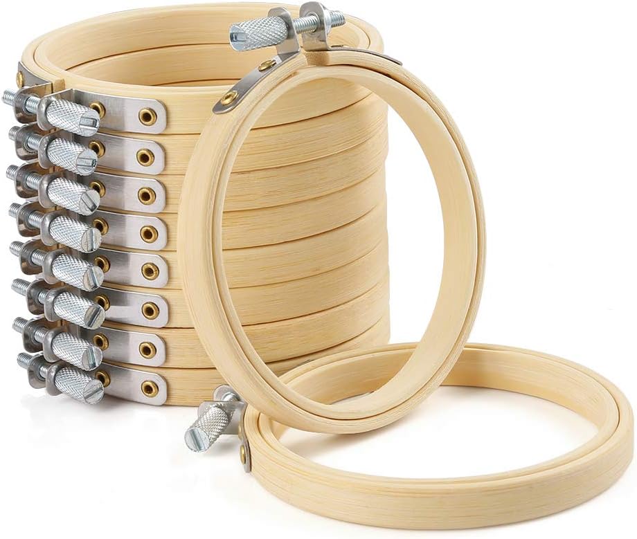 Pllieay 10 Pieces 3 Inch Round Wooden Embroidery Hoops Cross Stitch