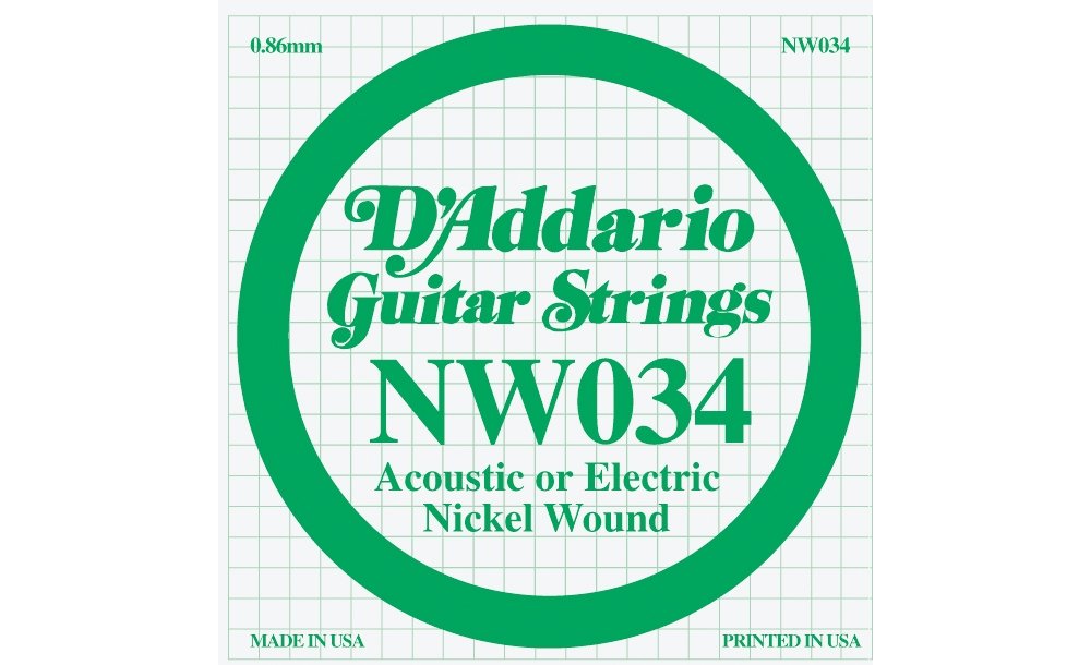 D'Addario NW034 Nickel Wound Electric Guitar Single String, .034