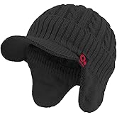Janey&Rubbins Winter Outdoor Sports Visor Beanie with Earflaps Knit Ski Hat with Brim Fleece Lined Skull Cap