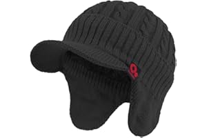 FORDALLIO Winter Ear Warmer Billed Visor Beanie with Ear Flaps Knitted Brimmed Trapper Hat