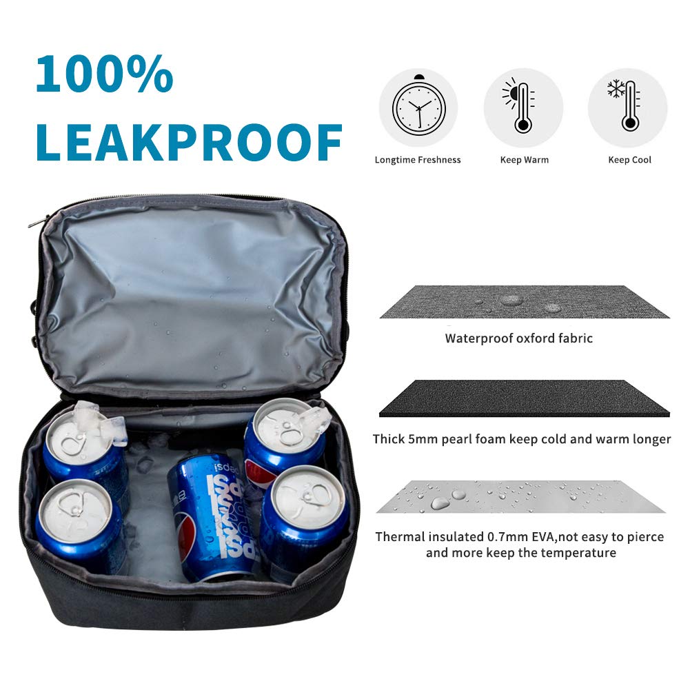 Lunch Bag Insulated Lunch Box, 2 Compartment Leakproof Cooler Tote Bag with Sturdy YKK Zippers for Men,Women,Kids, Thermal Lunch Food Bag for Office Picnic Travel School - Black