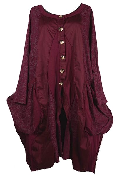 Damen Lagenlook Oversize Mantel Kardigan Swinger Trench Coat 44 46 48 50 L XL XXL Patchwork Übergang Winter Bordeaux Rot