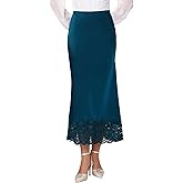 WOMLAYOUT Women's Satin Skirt Formal Lace Trim High Waist Cocktail Evening Bodycon Long Maxi Skirts