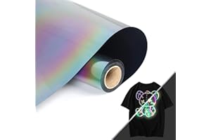 RENLI·TONG RENLITONG Reflective Rainbow Heat Transfer HTV Vinyl Roll 12'' x 5' Rolls for DIY T-Shirts Iron On Vinyl for Silhouette Easy to Cut & Weed