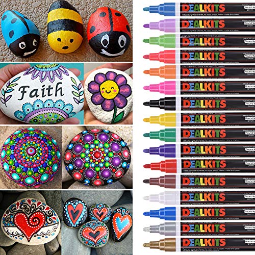 image for DealKits 16 Colors Paint Marker Pens for Rock Painting [Oil-Based] [Qu