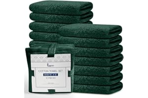 Linteum Textile Supply Premium 12x12 Washcloth (Hunter Green) – 100% Ring Spun Cotton Zero Twist Towels | Absorbent, Quick Dry, Durable for Bathroom, Spa, Gym (12 Pack)