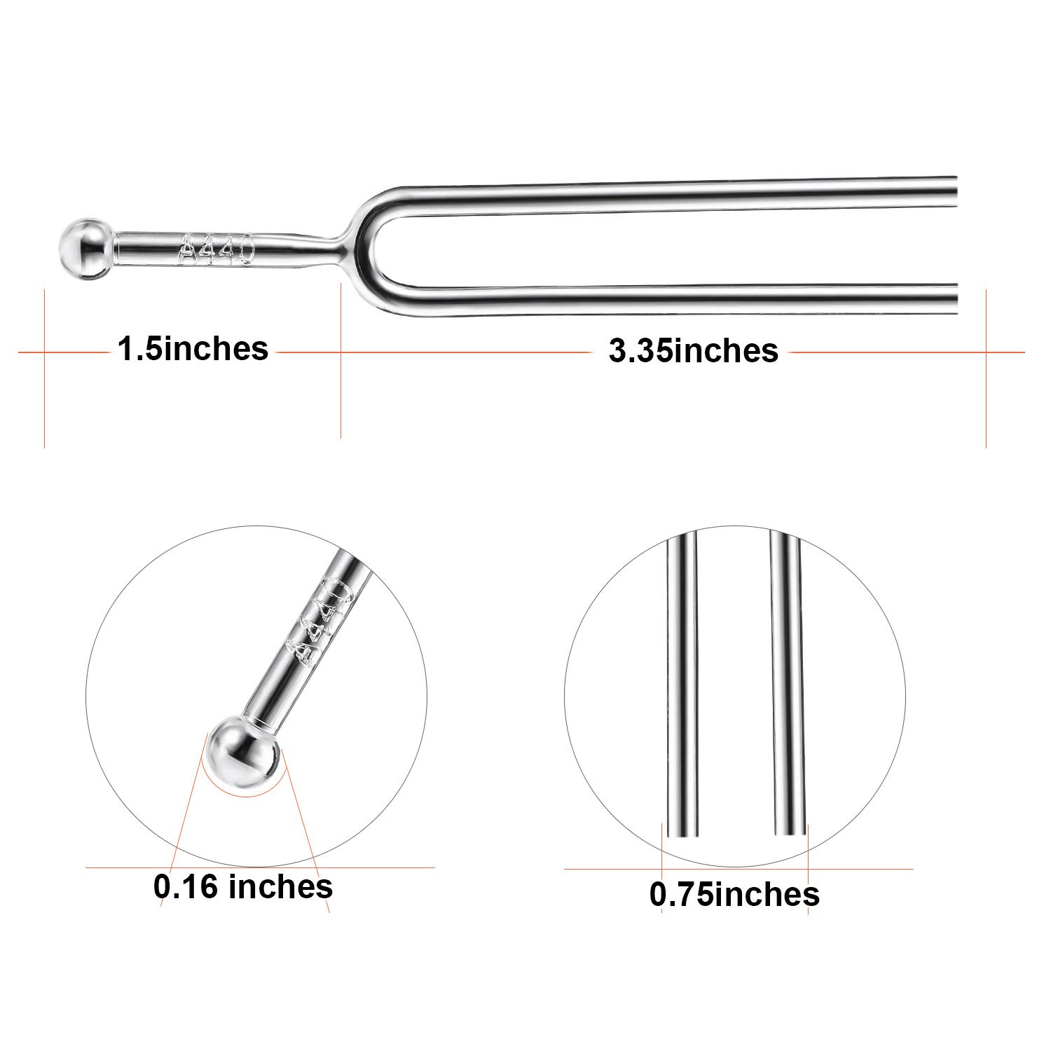 Stimmgabel inkl. A440 Hz Stimmgabel aus Edelstahl, Reinigungstuch und Schwarzer Aufbewahrungstasche für Musical Standard-Instrumente Violine Gitarren Tuner Geräte 2
