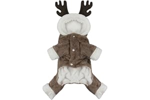 FAKEFACE Cute Cartoon Pet Reindeer Cosplay Halloween Christmas Elk Costume Dog Puppy Hoodie Coat Jacket Clothes Soft Coral Velvet Fleece Winter Warm Hooded Sweater Jumpsuit Outfit Apparel for Small Dogs Cats