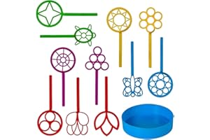 NELIBLU Bulk Bubble Wand Set of 11 - Bubbles for Kids - Bubbles Wand Assortment - Party Favor Set of Assorted Shapes and Colors Plus a Convenient Bubble Solution Tray | Perfect Bubble Wands for Kids