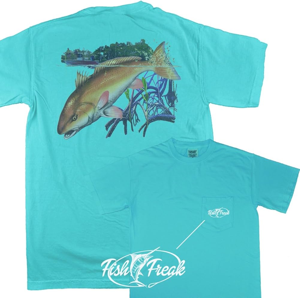 Amazon.com: Tees2urdoor Tailing Redfish In Grass With Boat Pocketed Comfort Color T-Shirt XL 