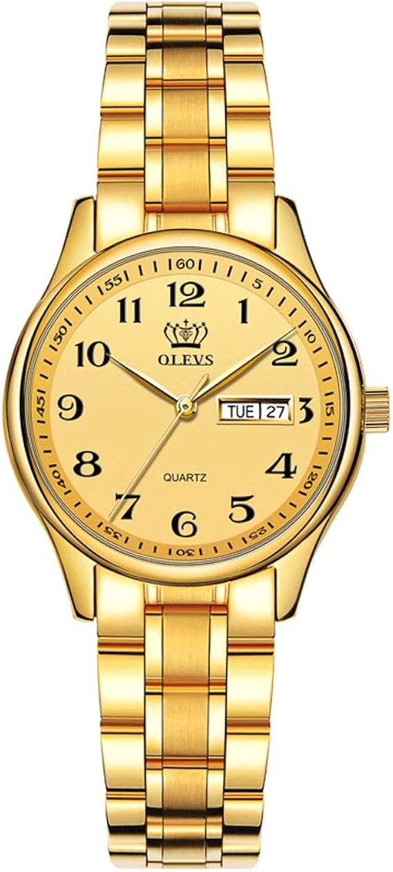 Amazon Olevs レディース メンズ 腕時計 アナログ 大きい 読みやすい腕時計 ゴールド シルバートーン ステンレススチールバンド 防水 日付 腕時計 Dial Diameter 1 14inch レディース腕時計 ゴールド腕時計バンドと文字盤 メンズ腕時計 腕時計 通販
