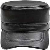 Yosang Men's Vintage Genuine Leather Military Cadet Cap Army Style Adjustable Black Hats