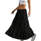 RoseSeek Women's Flowy Flared Ruffle Hem A Line Maxi Skirts Elastic Waist Elegant Tiered Layer Boho Long Skirts