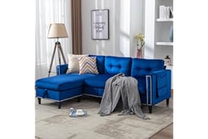 COSVALVE Blue Sectional Couch with Chaise, 78" Dutch Velvet Sofa with Removal Ottoman, Free Combination L Shaped Couch, Small Living Room Apartment and Small Space Furniture with USB Charge Pocket Storage