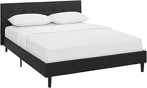 Modway Linnea Upholstered Black Faux Leather Full Platform Bed with Wood Slat Support