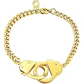 ChainsHouse Handcuff Link Bracelet for Men Women, 18K Gold/Black Metal/Stainless Steel Biker Curb Chain Friendship Best Friends Statement Bangles Bracelets, Send Gift Box