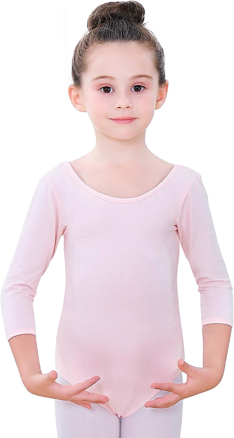 Soudittur Ballet Dance Top Long Sleeve Girls Leotards Pink Bodysuit for