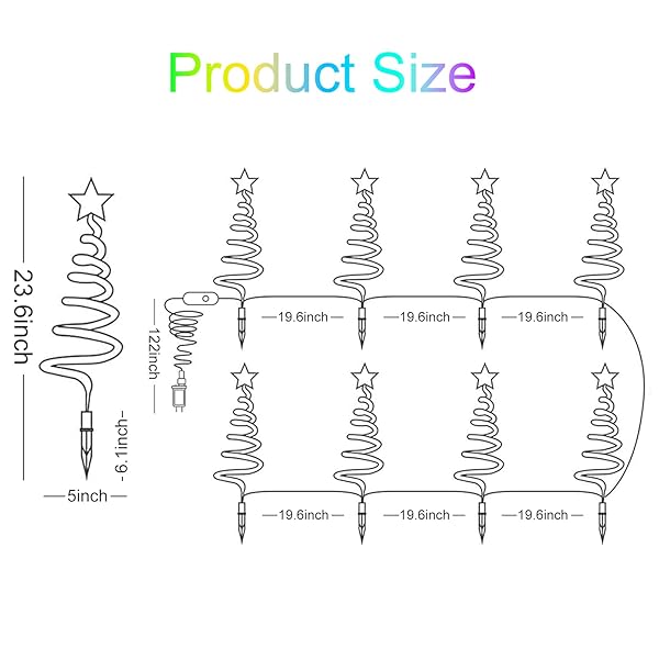 24” CHRISTMAS PATHWAY LIGHTS OUTDOOR, 8 PACK MULTICOLOR 152 LEDS SMART SPIRAL XMAS TREE LIGHT WITH APP&REMOTE, DIY, TIMER, WATERPROOF LED CHRISTMAS OUTDOOR DECORATIONS FOR YARD PATIO WALKWAY (2FT*8)