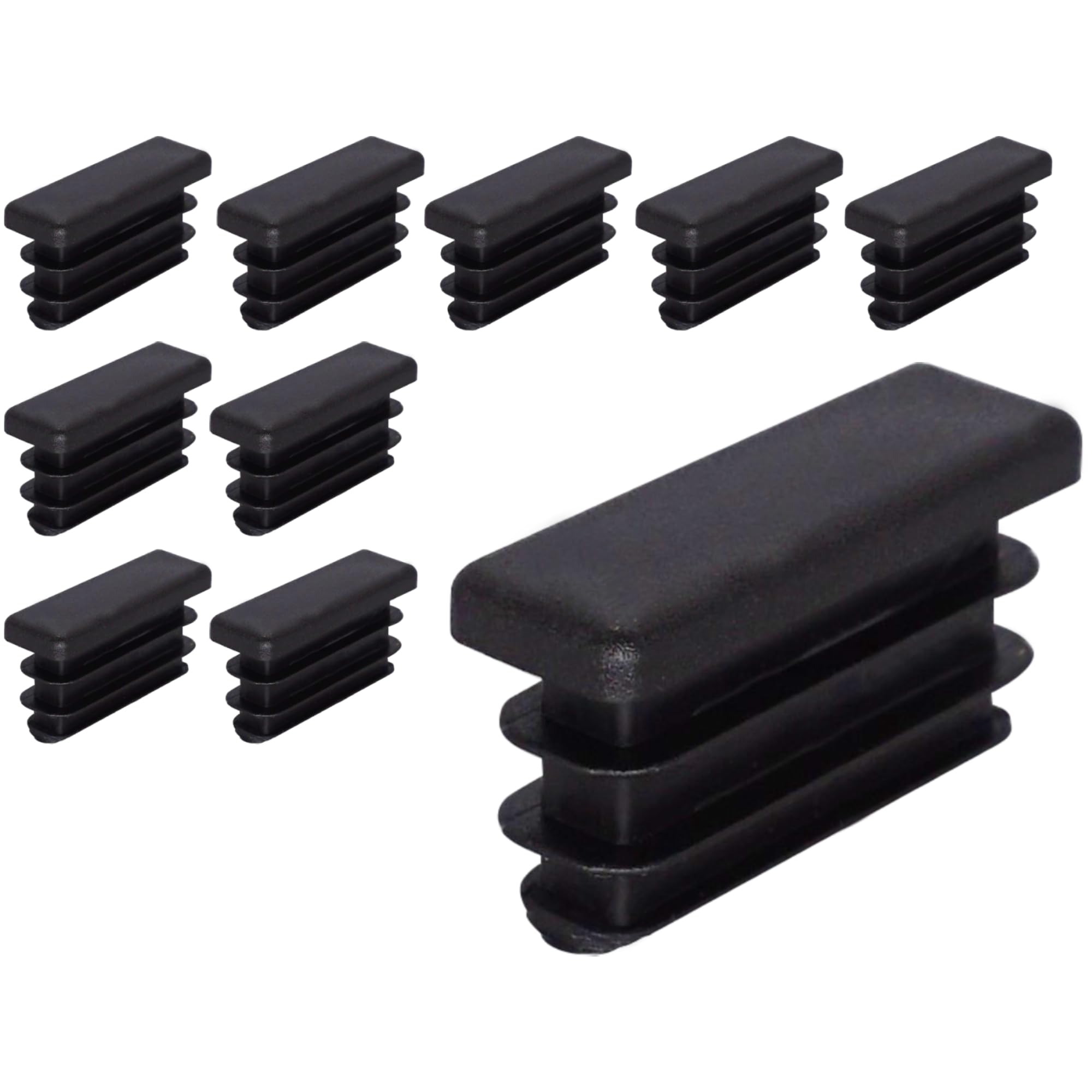 SKIR'CO (10 pcs) Rectangular Plastic Plugs 10 x 40 mm, Mat Tube End Caps, Rectangle Tube Inserts, Fence Post Plugs, Black RAL 9005