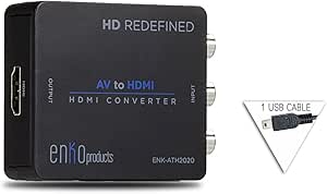 enKo Products Mini Composite RCA CVBS AV to HDMI Converter (Input: AV; Output: HDMI) for VCR DVD 720P 1080P