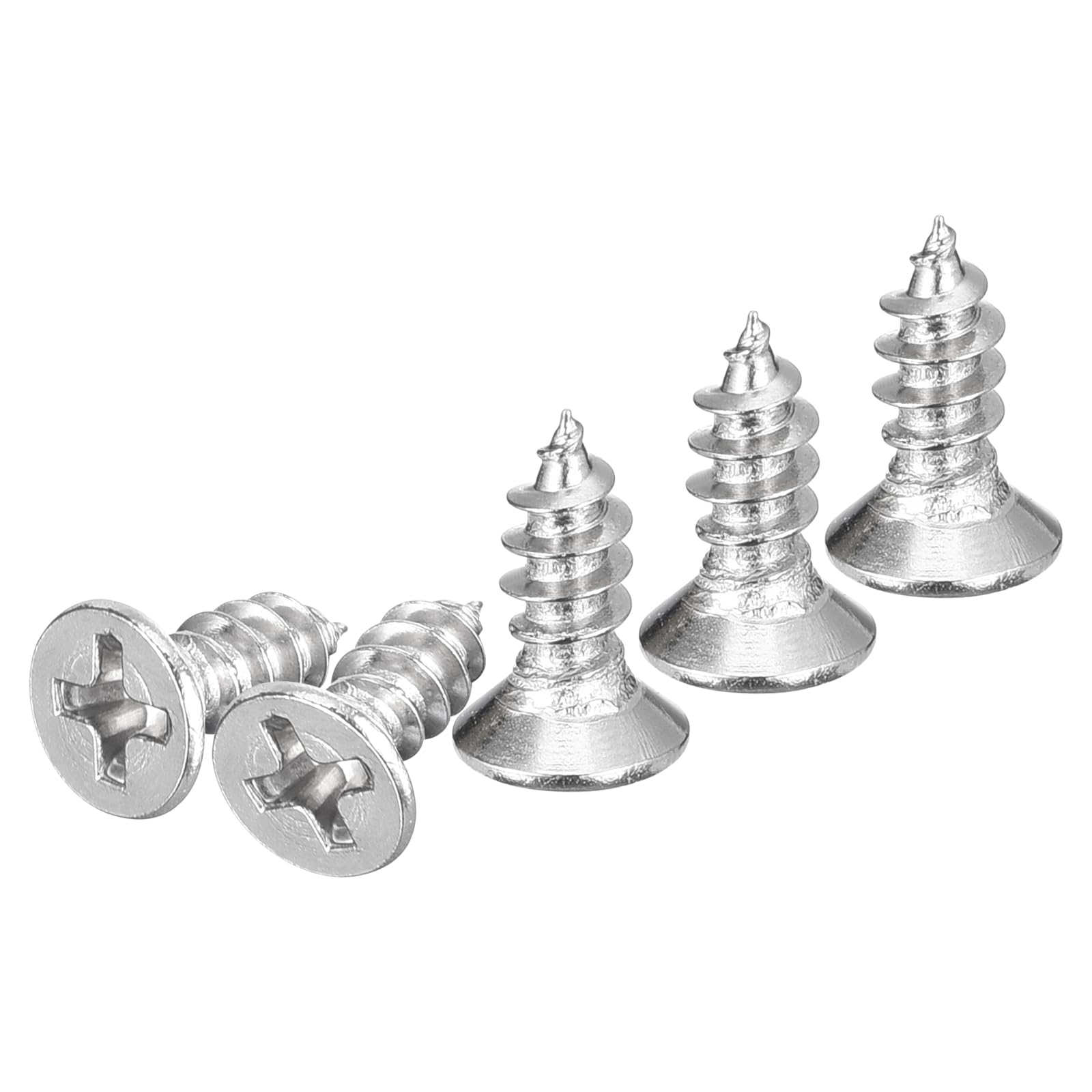 DTGN 100Pcs M4x10mm Flat Head Wood Screws, 304 Stainless Steel Phillips Self Tapping Screws - Good for Woodworking, Furniture - Silver — image 1