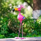 STANKGARDEN Flamingo Metal Garden Statues Outdoor Decor, Funny Pink Flamingo Bird Outdoor Sculptures Yard Art Decoration for Home Patio Lawn Backyard, Gift for Lovers Moms Women