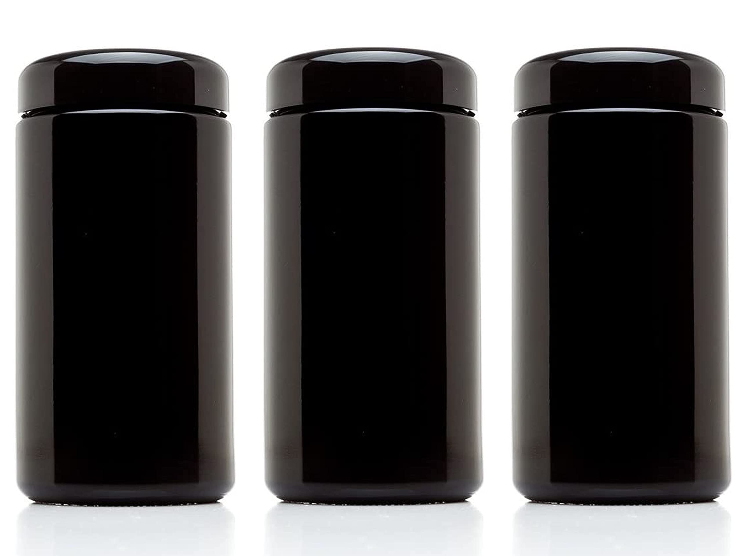 (3-Pack) 400ml Wide Mouth Ultraviolet Glass Jar with Black Screw Top Lid - Airtight |Smell Proof | Leak Proof | UV Storage Container | Refillable Canister
