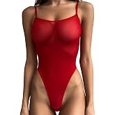 ABAFIP Women's Sheer Mesh Bodysuit Lingerie See Through Teddy High Cut Thong Leotard Sexy Body suit