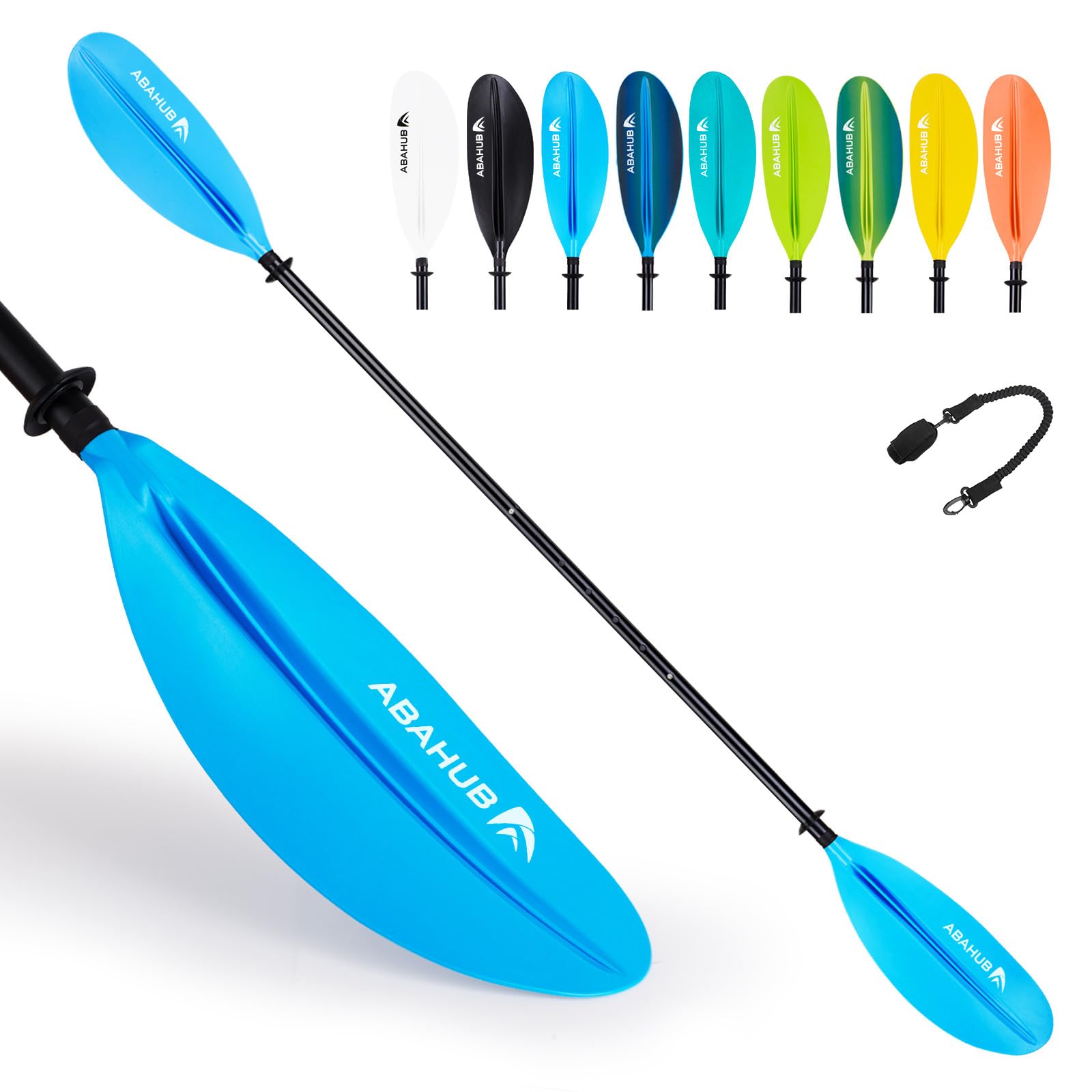 Abahub Kayak Paddle Adjustable 220 cm to 240 cm Aluminium Double Paddle with Paddle Leash for Kayaking Aluminium Alloy Shaft Plastic Blades Black/White/Blue/Green/Orange/Yellow/Turquoise