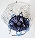 Coolwife Fascinator Hats Pillbox Hat British Bowler Hat Flower Veil Wedding Hat Tea Party Hat (B Navy Blue)