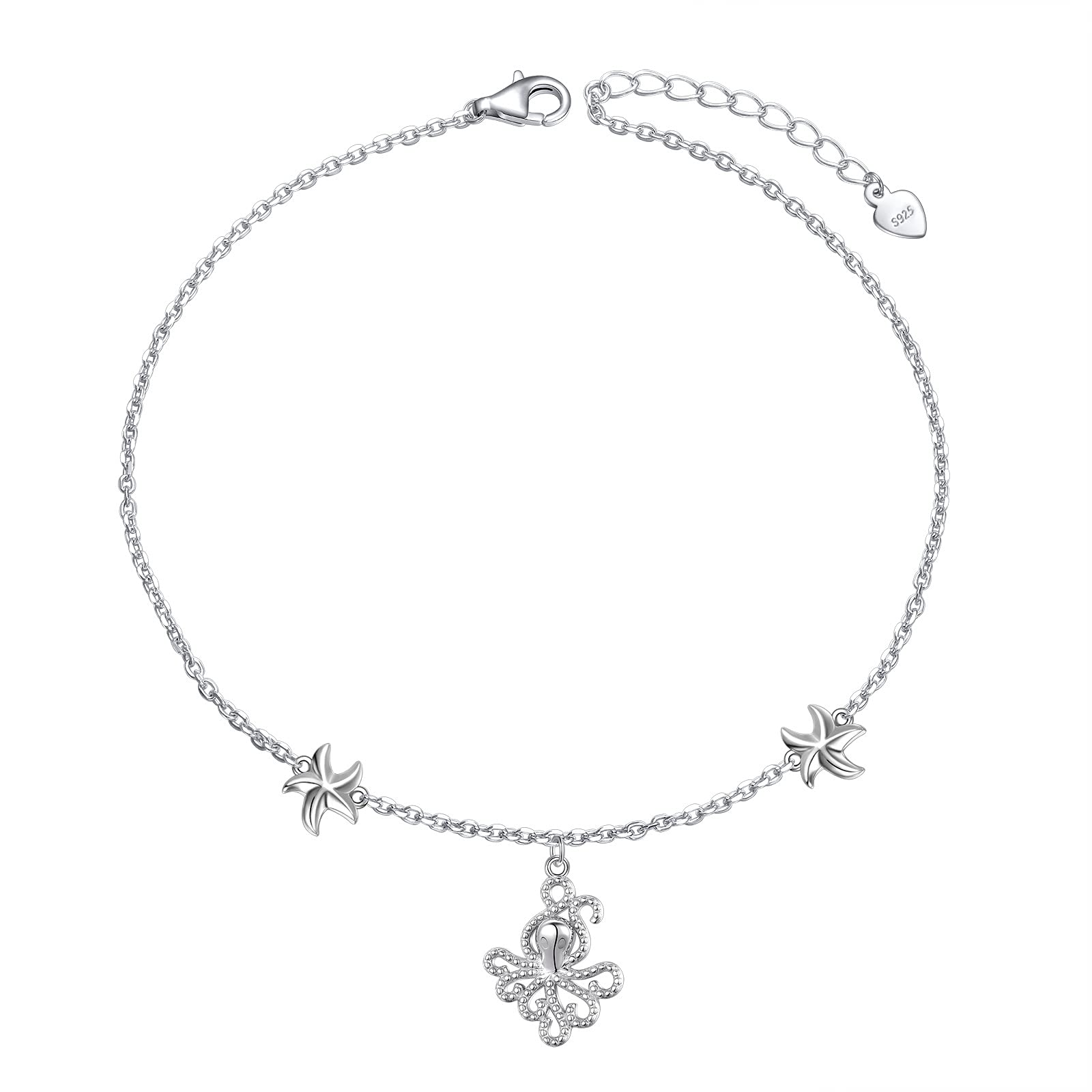 Anklets for Women S925 Sterling Silver Adjustable Beach Foot Ankle Bracelet Jewelry Gifts, 标准纯银, Cubic Zirconia