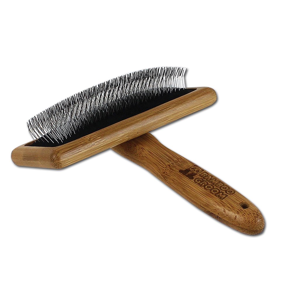 Bamboo Groom Slicker Brush with Stainless Steel Pins for Pets, Large
